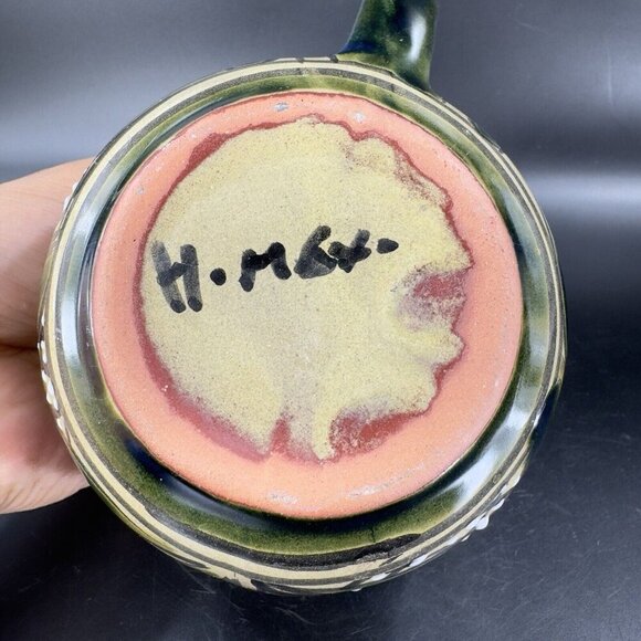 Vintage Mexico Pottery Talavera Large Oversize Coffee Mug Cup Green Glazed VTG - Picture 7 of 15